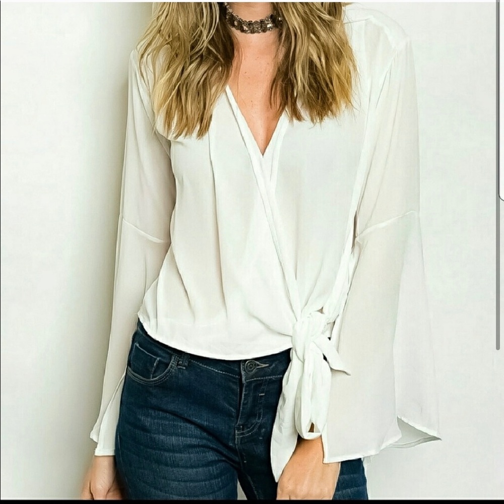 Meronie Gauze Blouse with Flowy Bell Sleeves
